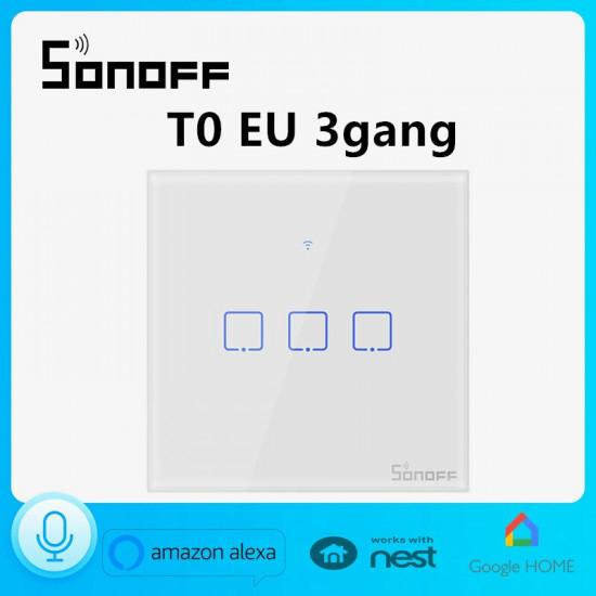 Interrupteur mural tactile sonoff Wifi T0 EU3C compatible Alexa et google home